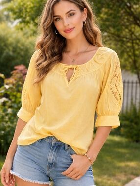 Old Navy Light Yellow Peasant Blouse